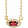 Red Garnet Necklace in 14 Karat Yellow Gold Mozambique Garnet and .05 Carat Diamond Halo Style 16 inch Necklace