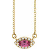 Pink Tourmaline Necklace in 14 Karat Yellow Gold Pink Tourmaline and .05 Carat Diamond Halo Style 16 inch Necklace