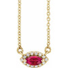 Ruby Necklace in 14 Karat Yellow Gold Ruby and .05 Carat Diamond Halo Style 16 inch Necklace