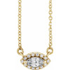Sapphire Necklace in 14 Karat Yellow Gold White Sapphire and .05 Carat Diamond Halo Style 16 inch Necklace