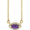 Amethyst Necklace in 14 Karat Yellow Gold Amethyst and .05 Carat Diamond Halo Style 18 inch Necklace