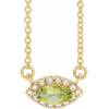 Genuine Peridot Necklace in 14 Karat Yellow Gold Peridot and .05 Carat Diamond Halo Style 18 inch Necklace