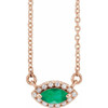 Emerald Necklace in 14 Karat Rose Gold Emerald and .05 Carat Diamond Halo Style 16 inch Necklace