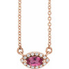 Pink Tourmaline Necklace in 14 Karat Rose Gold Pink Tourmaline and .05 Carat Diamond Halo Style 16 inch Necklace