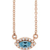 Genuine Zircon Necklace in 14 Karat Rose Gold Genuine Zircon and .05 Carat Diamond Halo Style 18 inch Necklace