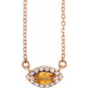 Golden Citrine Necklace in 14 Karat Rose Gold Citrine and .05 Carat Diamond Halo Style 18 inch Necklace