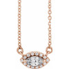 Sapphire Necklace in 14 Karat Rose Gold White Sapphire and .05 Carat Diamond Halo Style 18 inch Necklace