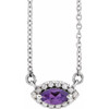 Amethyst Necklace in Platinum Amethyst and .05 Carat Diamond Halo Style 16 inch Necklace