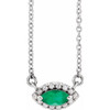 Emerald Necklace in Platinum Emerald and .05 Carat Diamond Halo Style 16 inch Necklace