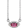 Pink Tourmaline Necklace in Platinum Pink Tourmaline and .05 Carat Diamond Halo Style 16 inch Necklace