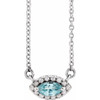 Genuine Zircon Necklace in Platinum Genuine Zircon and .05 Carat Diamond Halo Style 18 inch Necklace