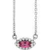 Pink Tourmaline Necklace in Platinum Pink Tourmaline and .05 Carat Diamond Halo Style 18 inch Necklace