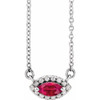 Ruby Necklace in Sterling Silver Ruby and .05 Carat Diamond Halo Style 16 inch Necklace
