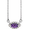 Amethyst Necklace in Sterling Silver Amethyst and .05 Carat Diamond Halo Style 18 inch Necklace