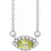 Genuine Peridot Necklace in Sterling Silver Peridot and .05 Carat Diamond Halo Style 18 inch Necklace