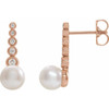 14 Karat Rose Gold Freshwater Cultured Pearl and 0.13 Carat Diamond Earrings