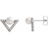 Freshwater Pearl Earrings in Sterling Silver Freshwater Cultured Pearl and 0.20 Carat Diamond Earrings