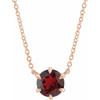 Red Garnet Necklace in 14 Karat Rose Gold Mozambique Garnet Solitaire 16 inch Necklace
