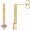 14 Karat Yellow Gold Pink Blue Sapphire Bar Drop Earrings