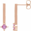 14 Karat Rose Gold Pink Blue Sapphire Bar Drop Earrings