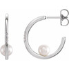 Genuine Platinum Freshwater Cultured Pearl and .025 Carat Diamond Hoop Earrings