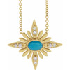 Genuine Turquoise Necklace in 14 Karat Yellow Gold Turquoise and .08 Carat Diamond Celestial 16 inch Necklace