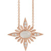 Moonstone Necklace in 14 Karat Rose Gold Rainbow Moonstone and .08 Carat Diamond Celestial 16 inch Necklace