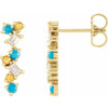 14 Karat Yellow Gold Turquoise, Honey Topaz and 0.10 Carat Diamond Scattered Bar Earrings