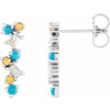 Sterling Silver Turquoise, Honey Topaz and 0.10 Carat Diamond Scattered Bar Earrings