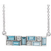 14 Karat White Gold Blue Multi Gemstone and .125 Carat Diamond Bar 16 inch Necklace