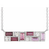 14 Karat White Gold Pink Multi Gemstone and .125 Carat Diamond Bar 16 inch Necklace