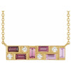 14 Karat Yellow Gold Pink Multi Gemstone and .125 Carat Diamond Bar 16 inch Necklace