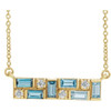 14 Karat Yellow Gold Blue Multi Gemstone and .125 Carat Diamond Bar 18 inch Necklace
