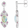 Genuine Opal Earrings in Platinum Ethiopian Opal and Pink Blue Sapphire Vintage Inspired Earrings