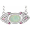 Real Opal Necklace in Platinum Ethiopian Opal and Pink Sapphire Vintage Inspired 16 inch Necklace