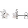 Genuine Platinum Akoya Cultured Pearl and .05 Carat Diamond Earrings