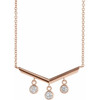 White Diamond Necklace in 14 Karat Rose Gold 0.33 Carat Diamond V Bar 16 inch Necklace