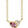 Pink Tourmaline Necklace in 14 Karat Yellow Gold Pink Tourmaline and .03 Carat Diamond 16 inch Necklace