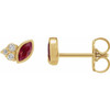 14 Karat Yellow Gold Ruby and .05 Carat Diamond Earrings
