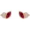 14 Karat Rose Gold Lab Created Ruby and .05 Carat Diamond Earrings