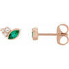 14 Karat Rose Gold Emerald and .05 Carat Diamond Earrings
