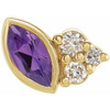 14 Karat Yellow Gold Amethyst and .03 Carat Diamond Left Earring