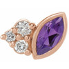 14 Karat Rose Gold Amethyst and .03 Carat Diamond Right Earring