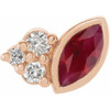 14 Karat Rose Gold Ruby and .03 Carat Diamond Right Earring