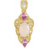 14 Karat Yellow Gold Opal, Pink Sapphire and 0.10 Carat Diamond Vintage Inspired Pendant