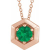 Emerald Necklace in 14 Karat Rose Gold Emerald Geometric 16 inch Necklace