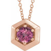 Pink Tourmaline Necklace in 14 Karat Rose Gold Pink Tourmaline Geometric 16-18" Necklace 