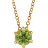 Genuine Peridot Necklace in 14 Karat Yellow Gold Peridot Solitaire 16 18 inch Necklace