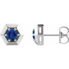 14 Karat White Gold Genuine Blue Sapphire Geometric Earrings