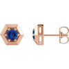 14 Karat Rose Gold Genuine Blue Sapphire Geometric Earrings